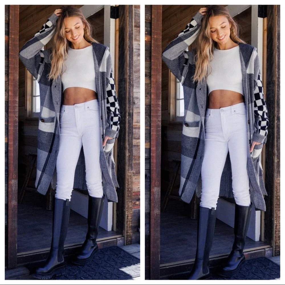 LAST ONE! Absolutely Fabulous Boho Multi Plaid Fabric Hoody Cardigan - Picture 6 of 6